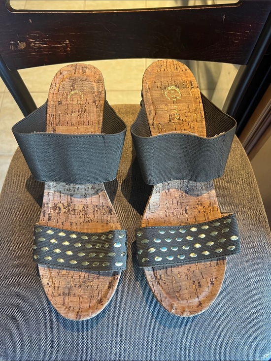 Shoes - Women’s Olive Green Cork Slide Sandals with Stud Detail